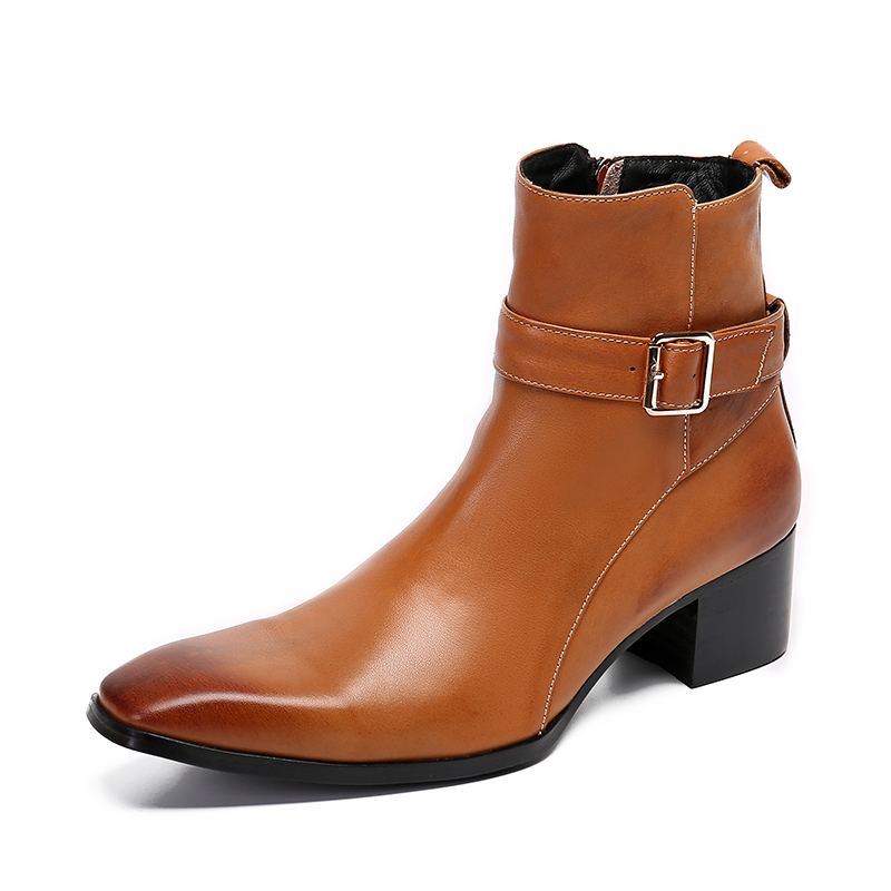Men Formal Wear With Boots - Winter Brown Buckle Pointed Men's Zipper