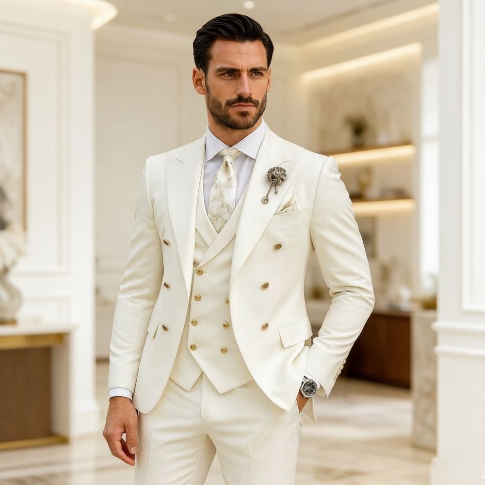 Men Ivory Wedding Suit Slim Fi - Men Formal Wear Modern 评论和价格