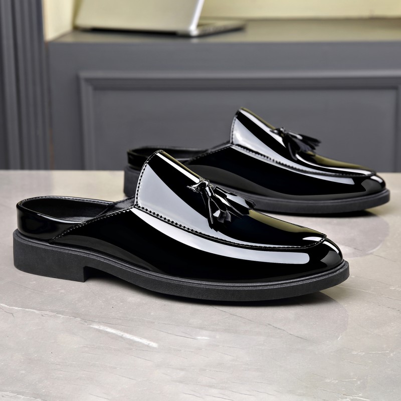 Men Black Patent Leather Mules - Formal Men Daily Wear Footwear 评论和价格