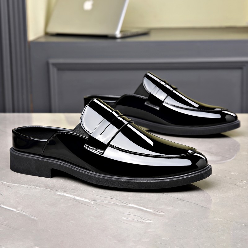 Men Black Patent Leather Mules - Formal Men Daily Wear Footwear 评论和价格