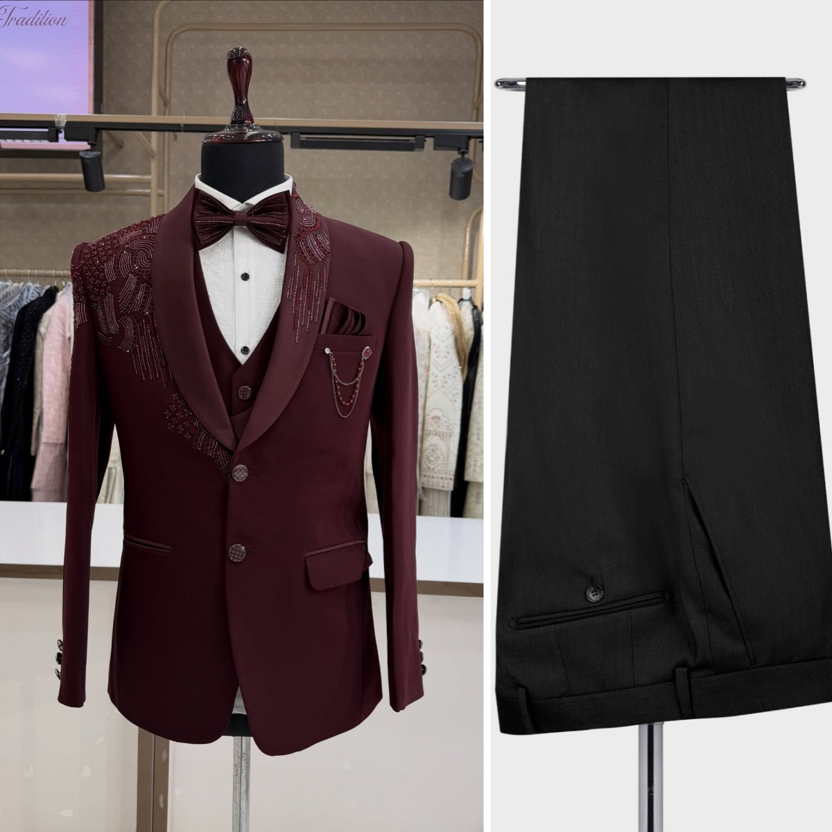 3 Pieces Groom Wedding Tuxedos - Men Formal Wear Modern 评论和价格