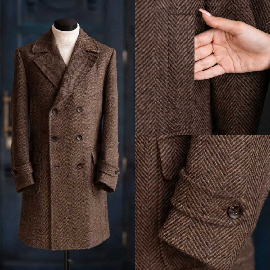 Modern Men Herringbone Overcoa - Men Formal Wear Modern 评论和价格