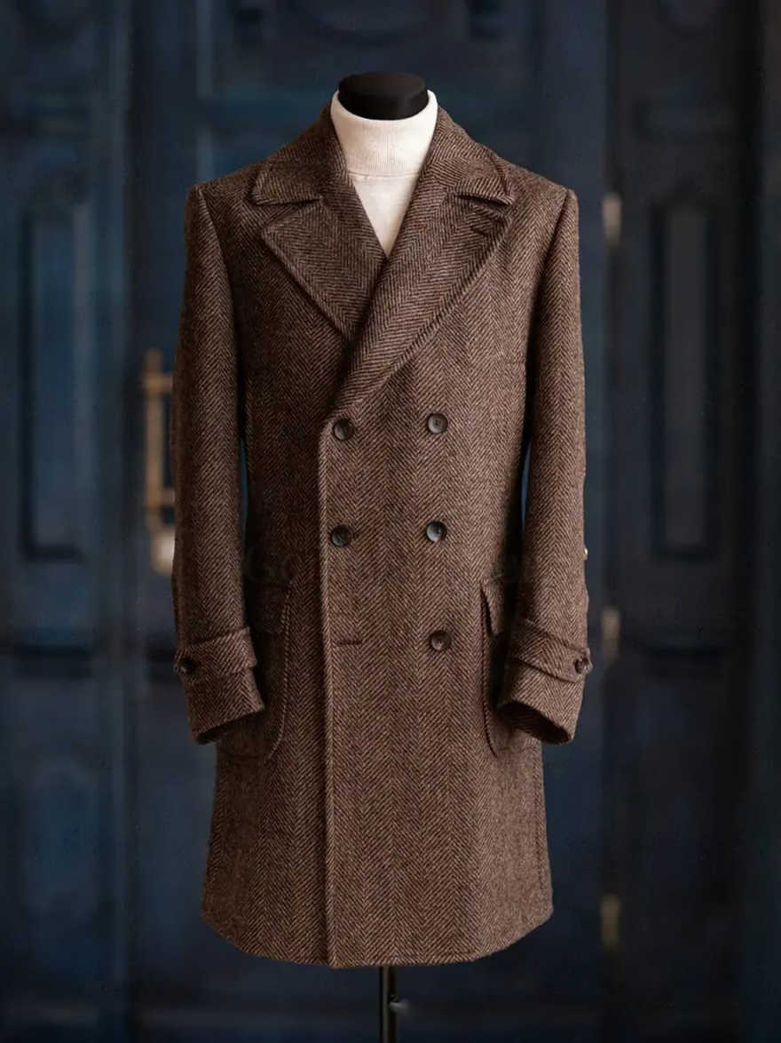 Modern Men Herringbone Overcoa - Men Formal Wear Modern 评论和价格