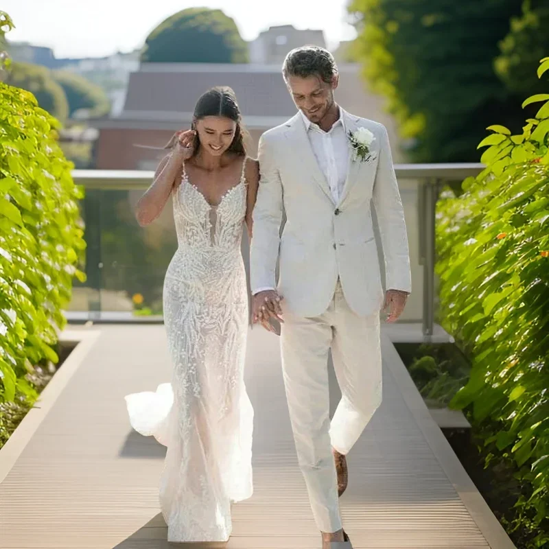 Linen Wedding Tuxedo For Men S - Men Formal Wear Modern 评论和价格