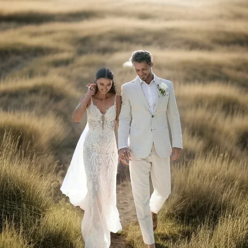 Linen Wedding Tuxedo For Men S - Men Formal Wear Modern 评论和价格