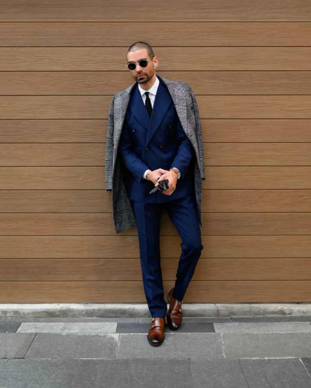 Modern Grid Woolen Blend Men O - Men Formal Wear Modern 评论和价格