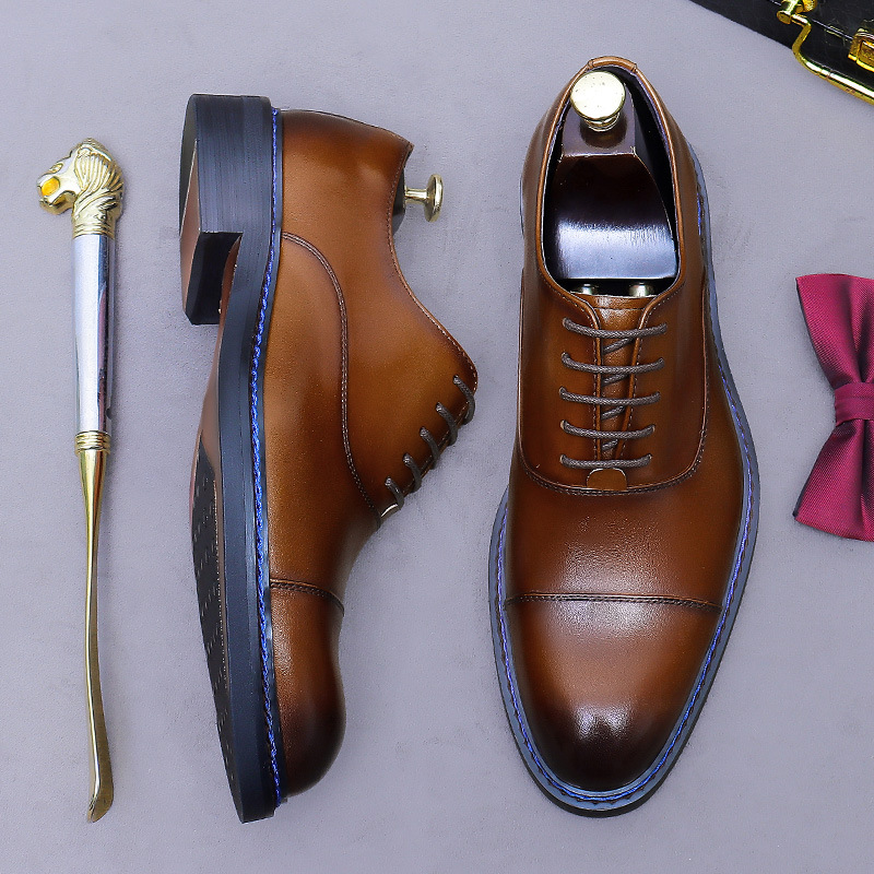 Cognac Cap-Toe Oxfords Genuine - Formal Men Daily Wear Footwear 评论和价格